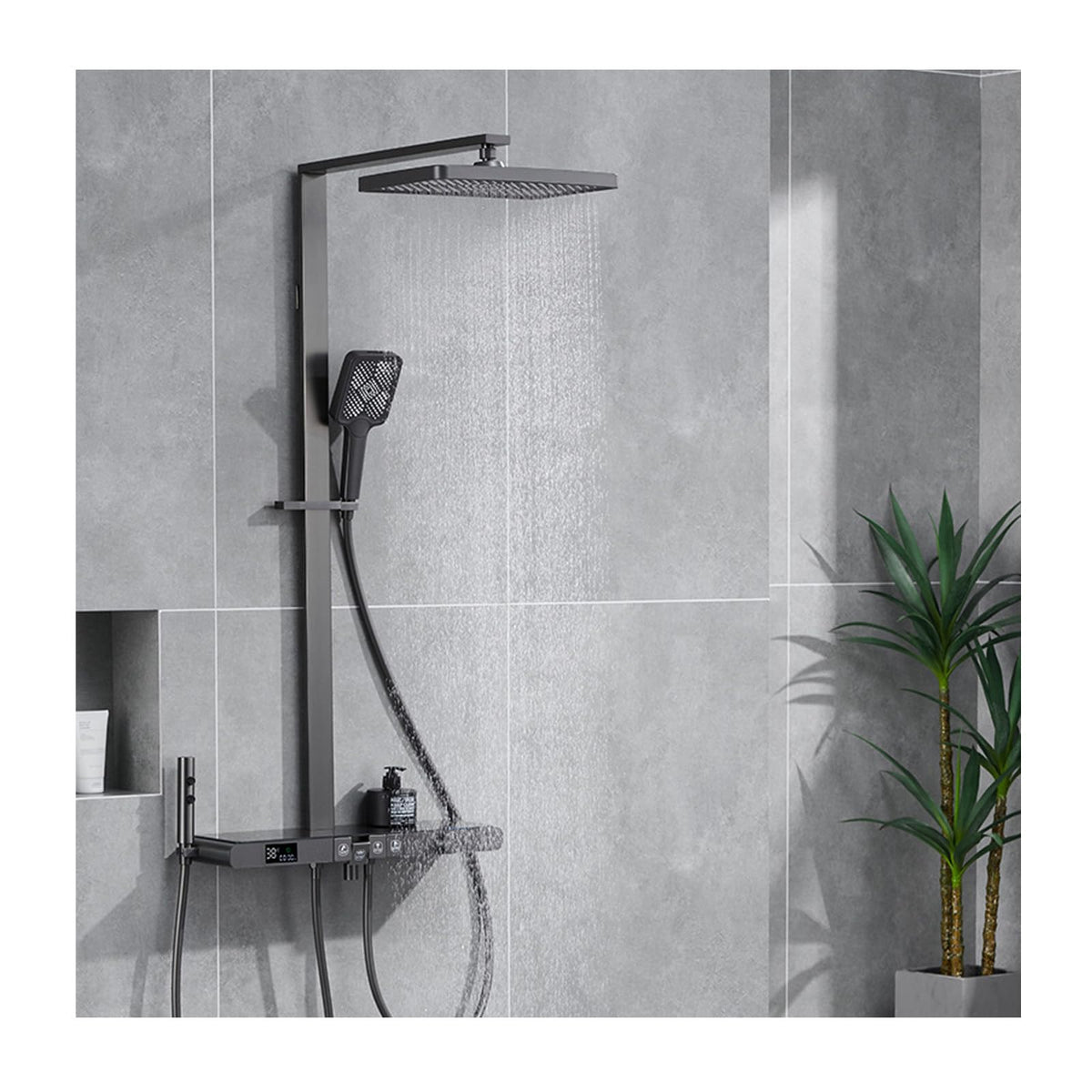 Shower System, Digital Display Bathroom Shower Faucet Set 4 Function Shower Fixtures Shower Kit with 4 Modes Handheld Shower Head, Swivel Bathtub Faucet