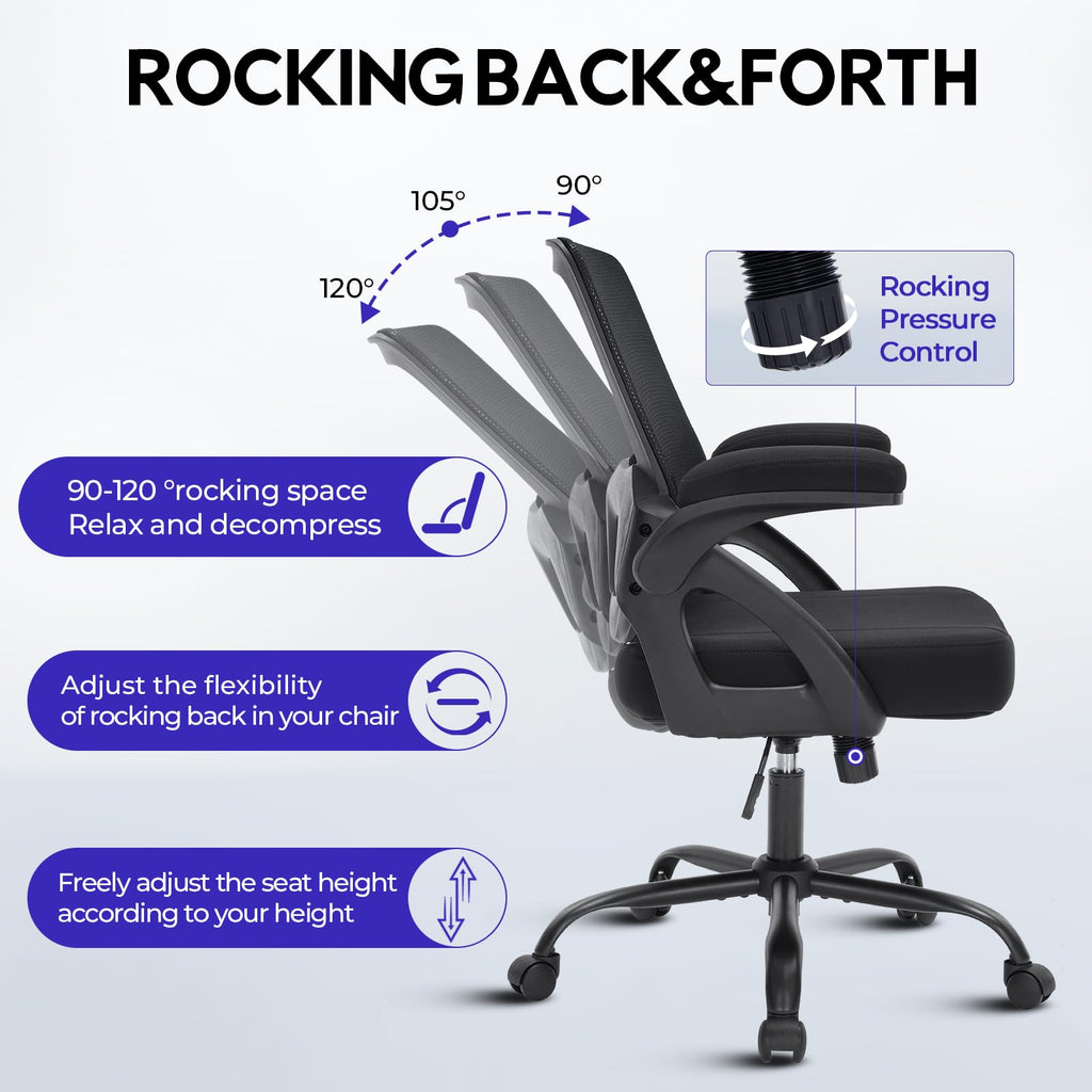Big and Tall Ergonomic Office Chair 600lbs,heavy Duty Rocking Chair with Flip-up Arms, Computer Mesh Desk Chair Extra Wide Seat,executive