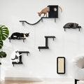 Meecal 6-in-1 Cat Wall Shelves, Wall-Mounted Cat Furniture for Indoor Kittens, Cat Shelves for Wall with Scratching Posts, Bed, Perch, Bridge, Condo, Steps and Scratcher, Space-Saving Gym, Black