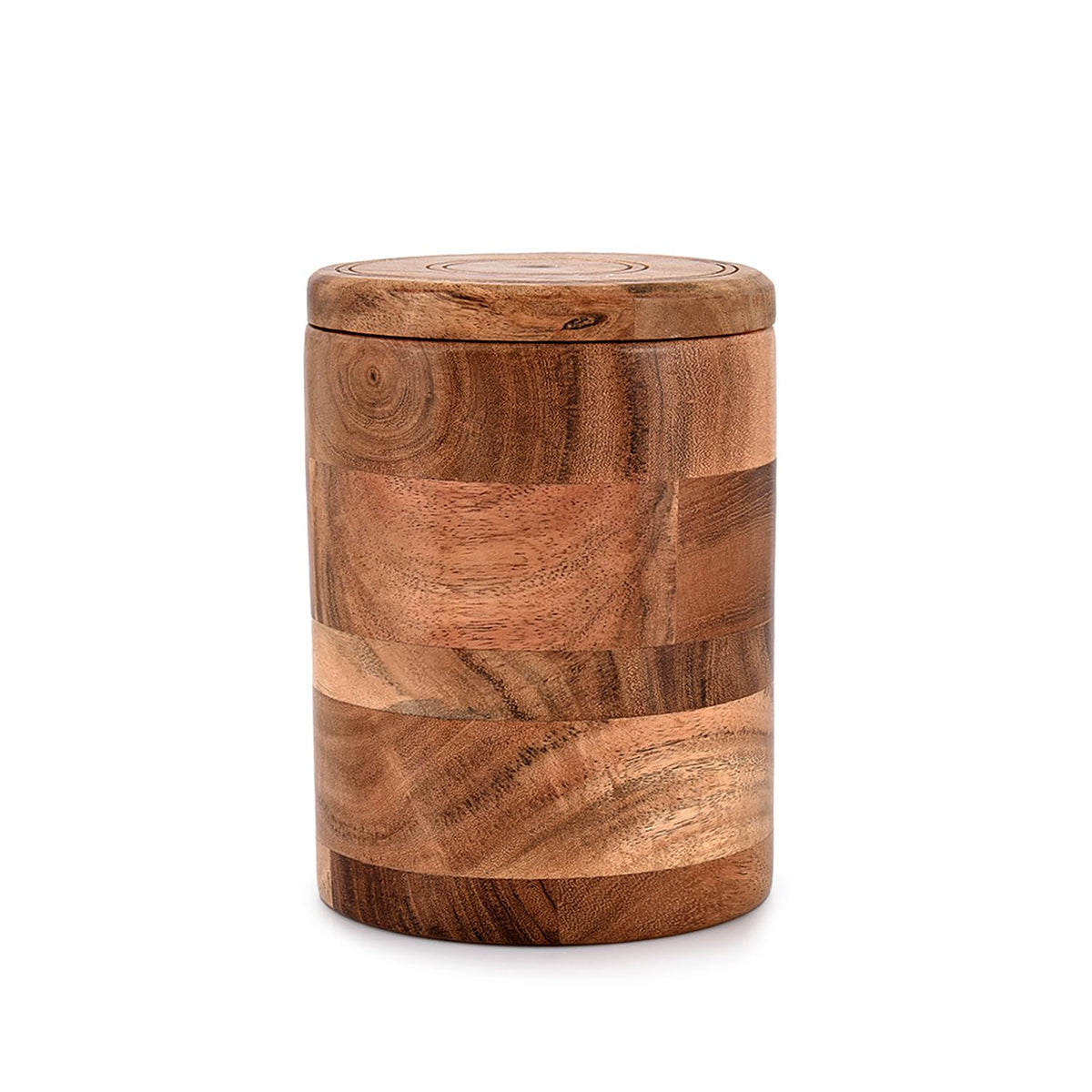 Acacia Wood round wooden storage jar with Lid for Keeping Cookies, Coffee, Flour, Sugar, Rice & Other Dry Foods (4.5" x 4.5" x 6")