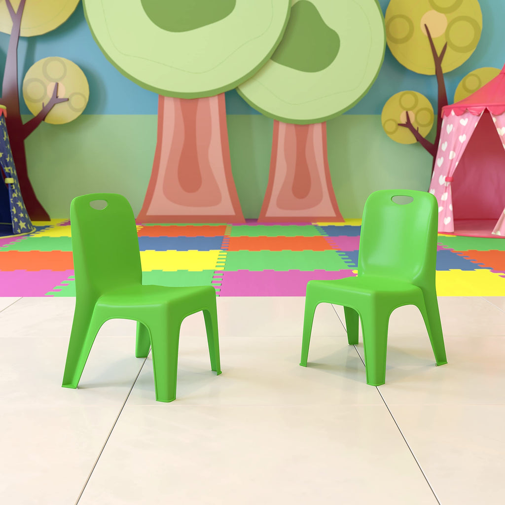 Flash Furniture 2 Pack Green Plastic Stackable School Chair with Carrying Handle and 11" Seat Height, 11\" Seat