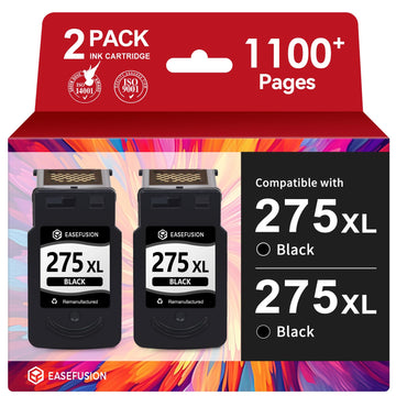 EaseFusion PG-275XL Black Ink Cartridge Replacement for Canon 275 Black Ink PG-275 PG275 PG275XL, Compatible with PIXMA TR4720 TS3522 TR4700 TS3500 TS4722 TS3722 Printer (2-Pack, High Yield)