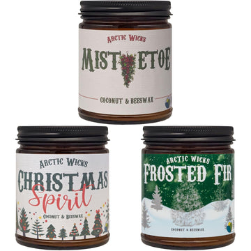 Arctic Wicks Christmas Candle Set, 3 Pack 9oz, Coconut Beeswax, Non-Toxic