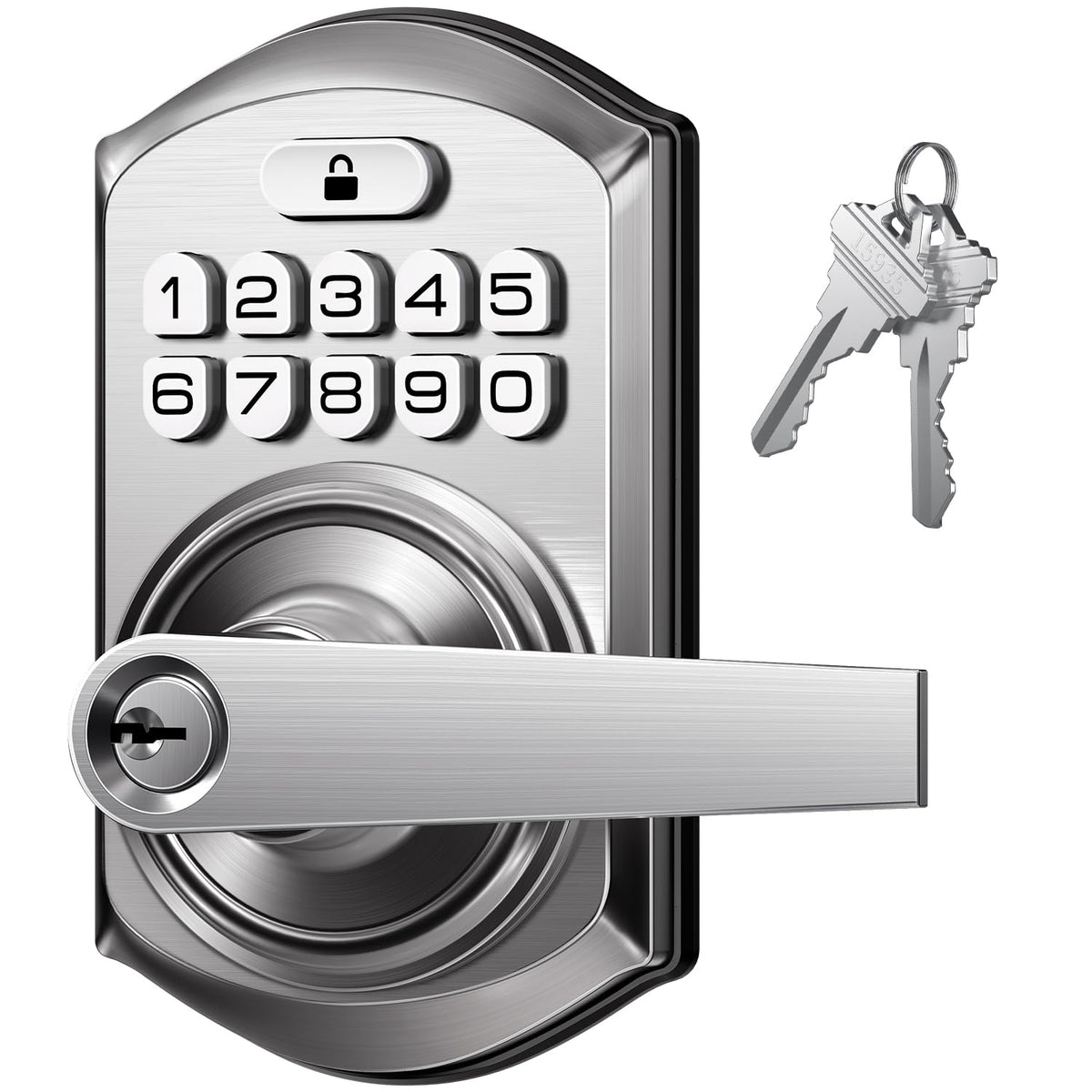 TEEHO TE004 Keyless Entry Keypad Door Lock with Handle - Smart Digital Electronic Lock for Interior Door with Anti-Peeping, Auto Lock & Passage Mode - Easy Installation - Satin Nickel