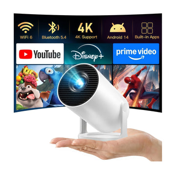 Mini Projector with WiFi 6 and Bluetooth 5.4, 4K Support & Phone Remote X1 | Portable Smart Projector with App, Short Throw Auto Keystone Built-in Android TV OS, 180° Rotatable Projector for Home Cinema