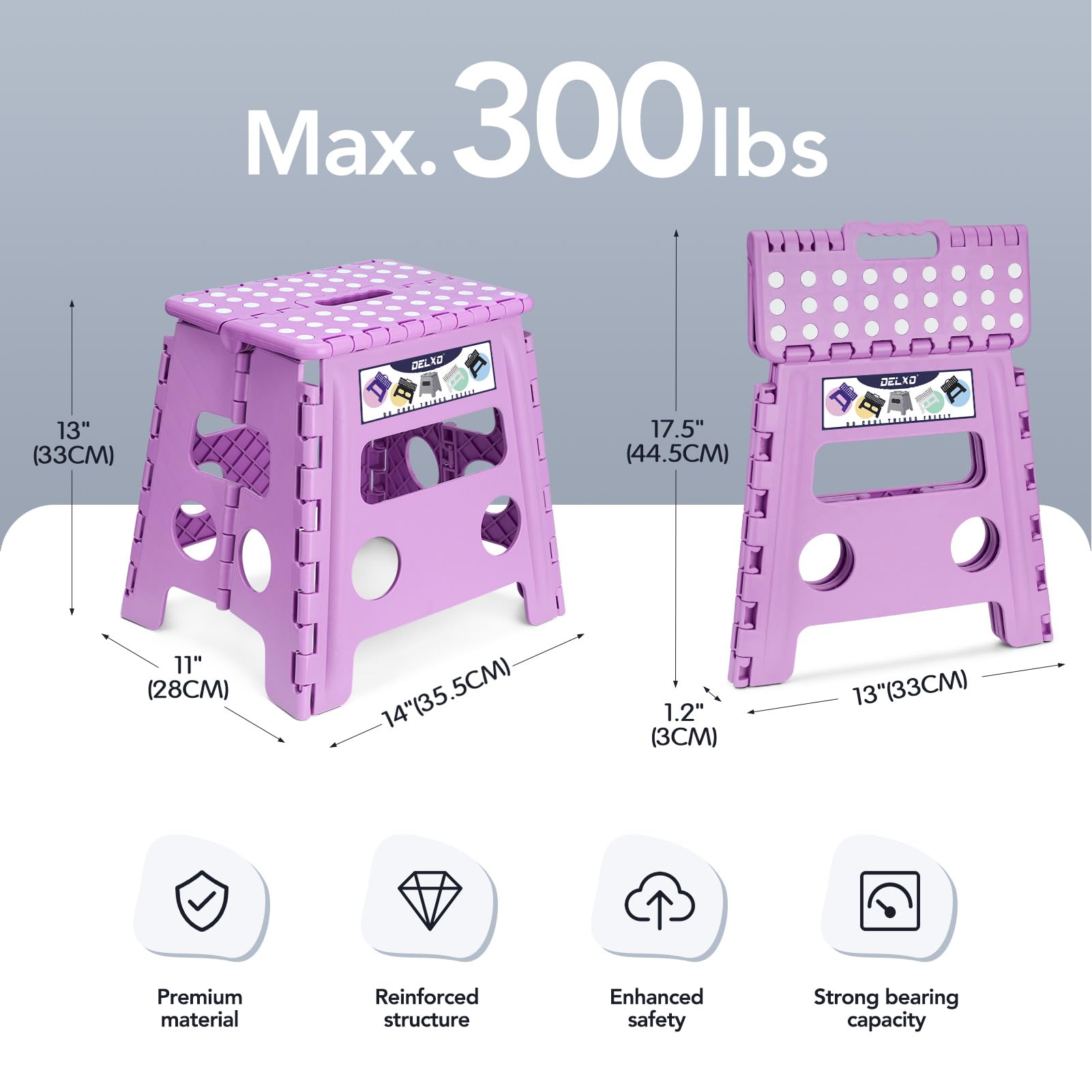 Delxo Folding Step Stool 13 Inch,300 Lbs Step Stool for Adults Purple, Light Purple