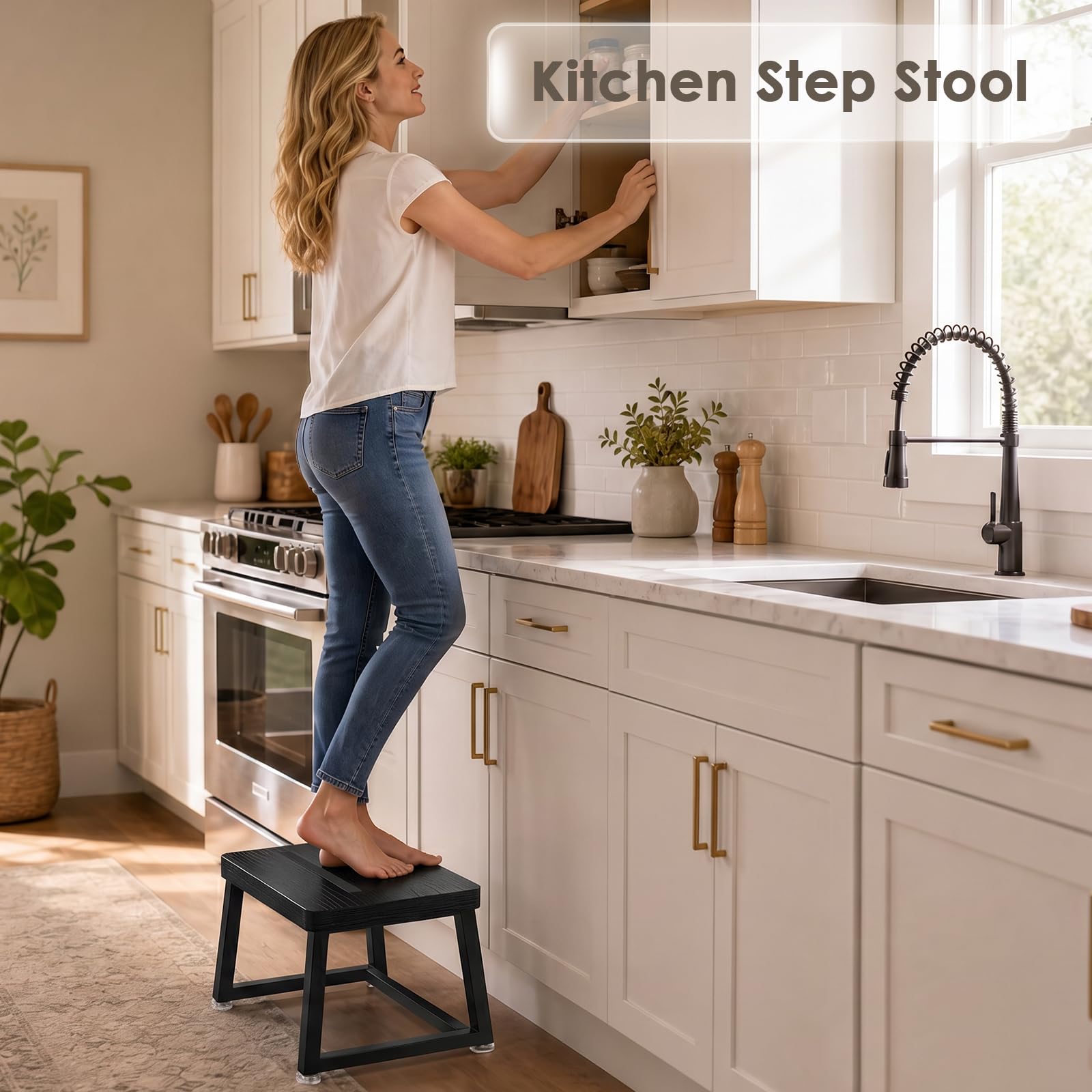 Itsst Wooden Step Stool for Adults Small Bed Step Stool with 500lb, Black