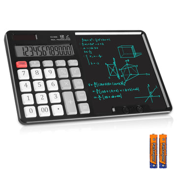 Calculator with Writing Pad - Solar & Battery Dual Power Supply - 12-Digit Large Display Calculator for Business and Office Use (HY-666S)