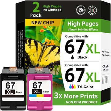 67 Ink Cartridges Black/Color Combo Pack Replacement for HP Ink 67 HP 67XL Ink Works for HP DeskJet 2855e 2827e 2800e 4255e 2755e 2700 4155e 4227e 2700e 2734e 2852e Envy 6055e 6000 6400 6455e Printer