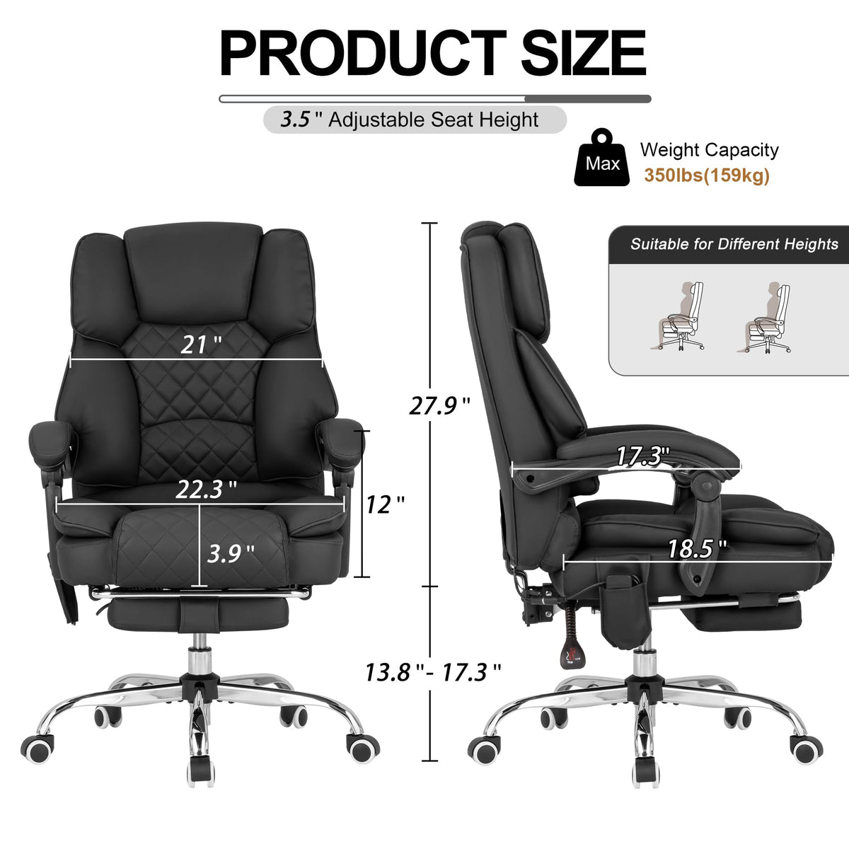 Bowthy Kneading Massage Office Chair with Heated,90-135° Reclining Executive Office Chair with Footrest,computer Desk Chair with