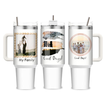 Personalized Family Photo Tumbler Set, 40oz Stainless Steel Travel Mugs with Lid and Straw, Custom Picture Design Options, Insulated Water Cups