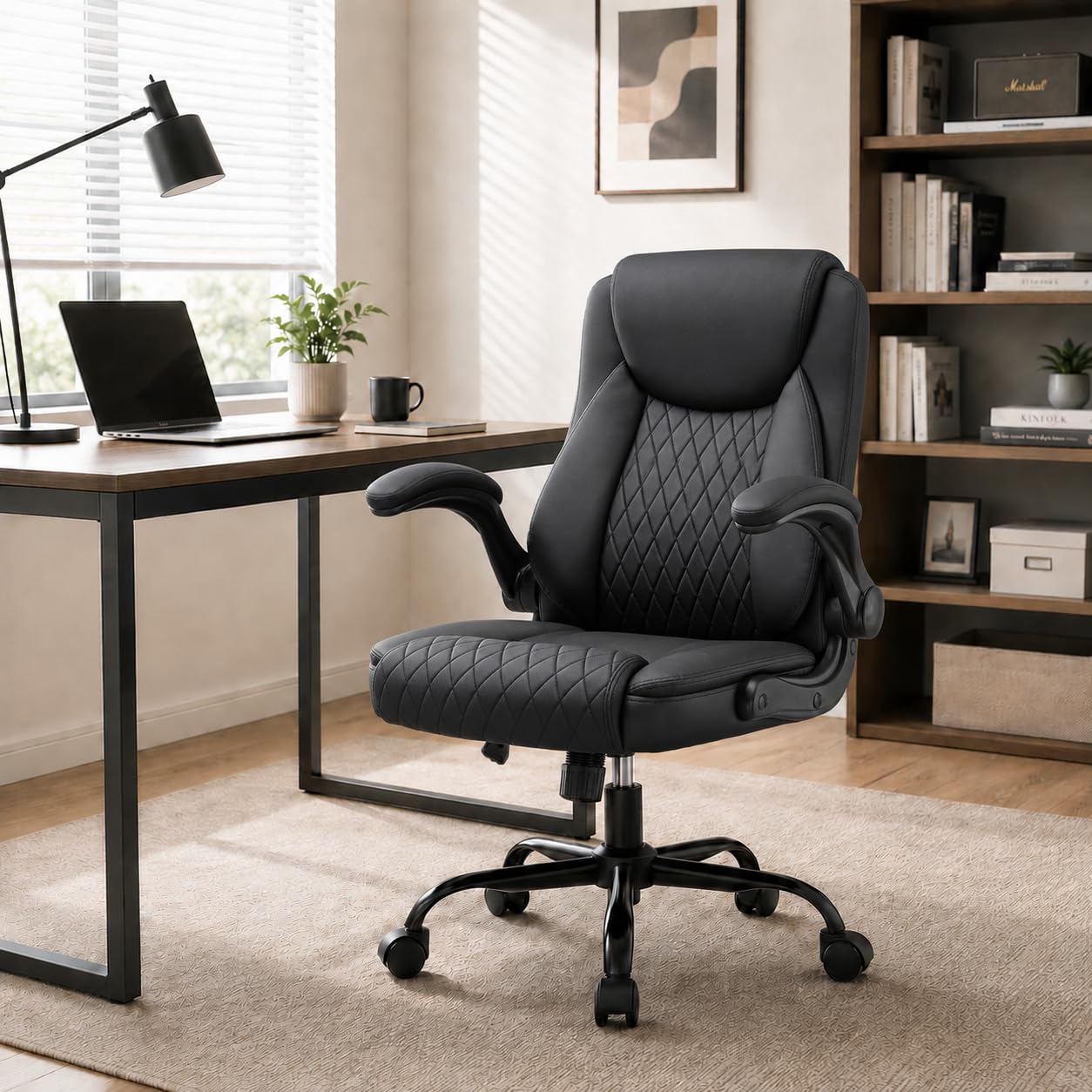 Gtplayer Office Executive Chair with Flip-up Arms, Ink Black, Small