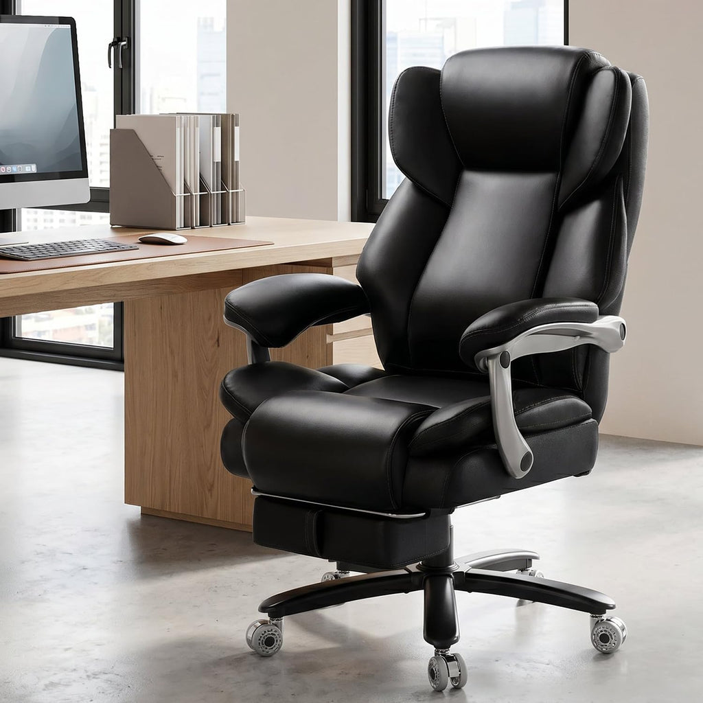 500lbs Reclining Big and Tall Office Chair for Heavy People with Foot Rest, Reclining-black