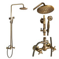 Wall Mounted Antique Brass Bathroom 2 Cross Knobs Mixer Shower Combo Set 8-Inch Rainfall Shower Head with Hand Spray,Luxury Shower Set