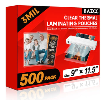 RAZCC Laminating Sheets, 500 Pack Clear Thermal Laminating Plastic Paper Laminator Sheets, 9 x 11.5-Inch, 3mil, Ideal Office or School Supplies
