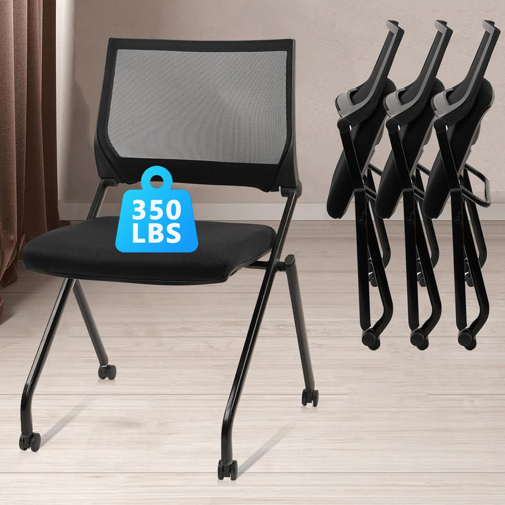Clatina Stackable & Foldable Conference Room Chairs, Waiting Room Chairs with Wheels & Lumbar Support, Ergonomic Mesh Bouncing Back Folding