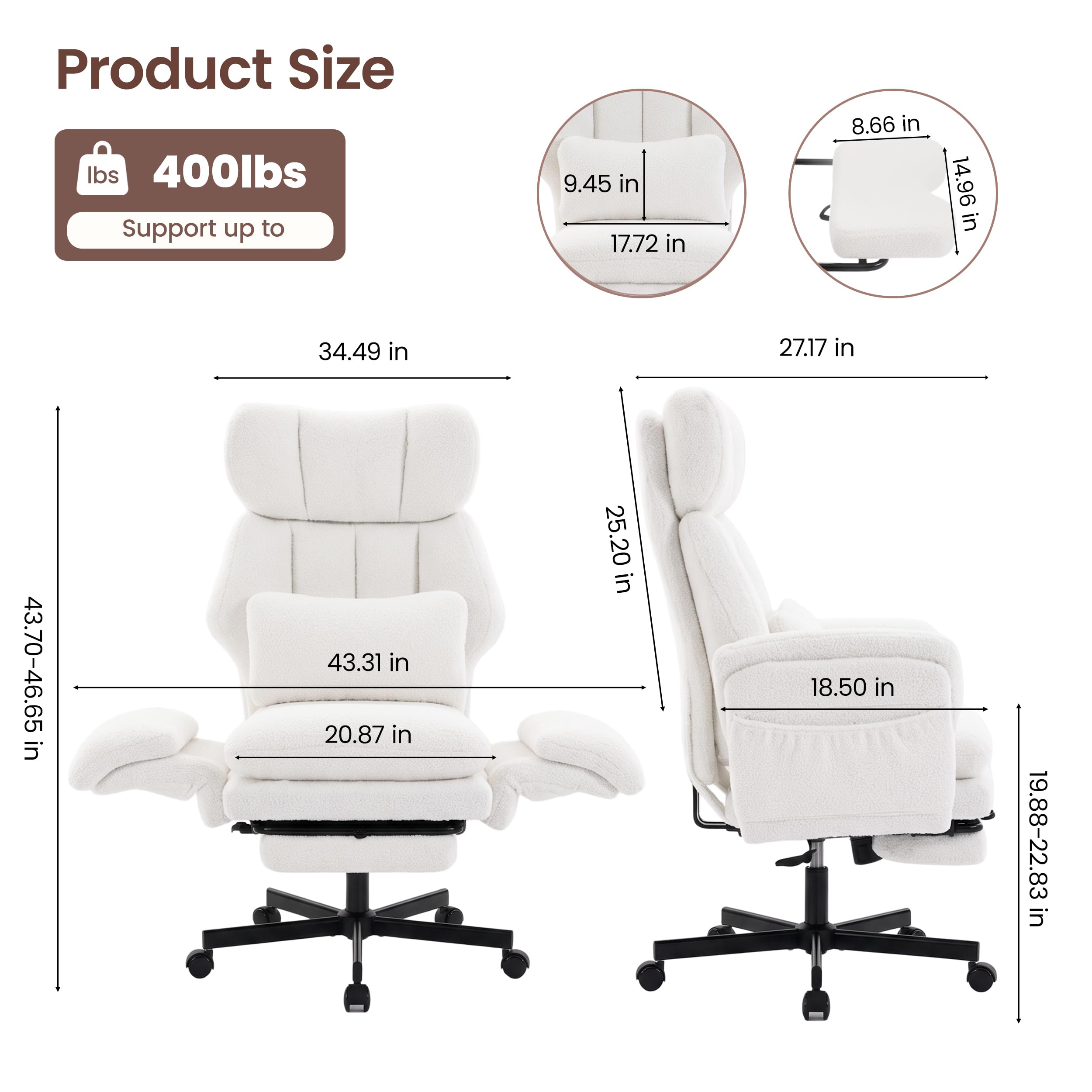Criss Cross Chair with Footrest, Big and Tall Office Chair with Flip Arms, Teddy White