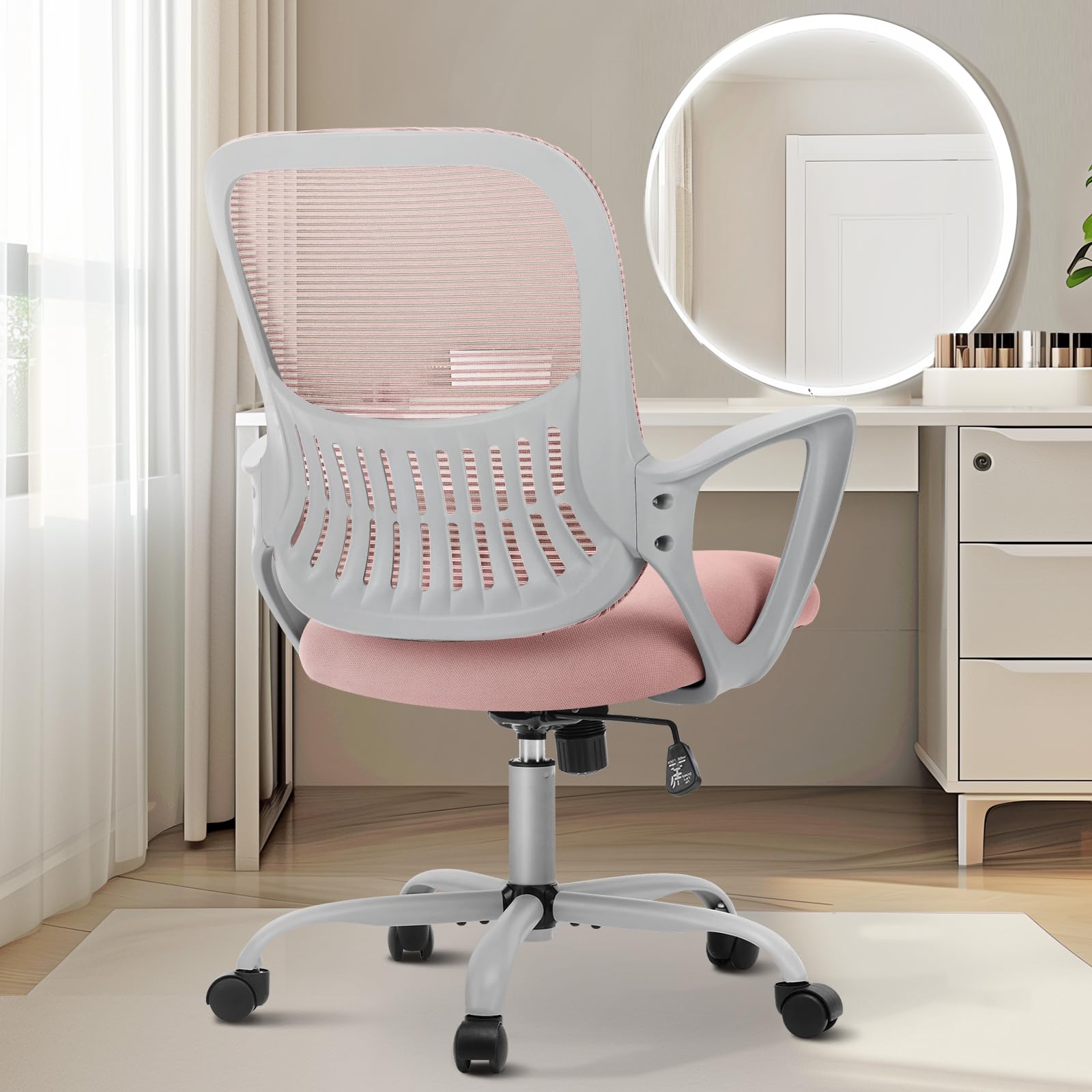 Sweetcrispy Office Computer Desk Managerial Executive Chair, Ergonomic Mid-back Mesh Rolling Work Swivel Chairs with Wheels, Comfortable Lumbar