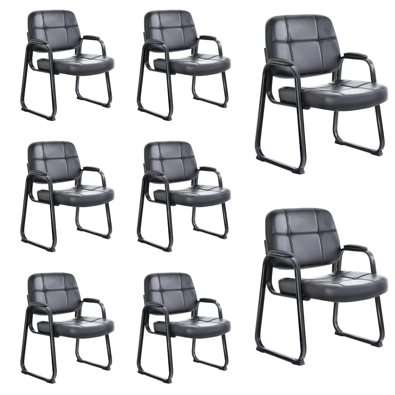 Clatina Set of 8 Big & Tall 400 Lbs Waiting Room Guest Chair, Leather Office Reception Chair No Wheels with Backrest Wide Seat and Padded Arms