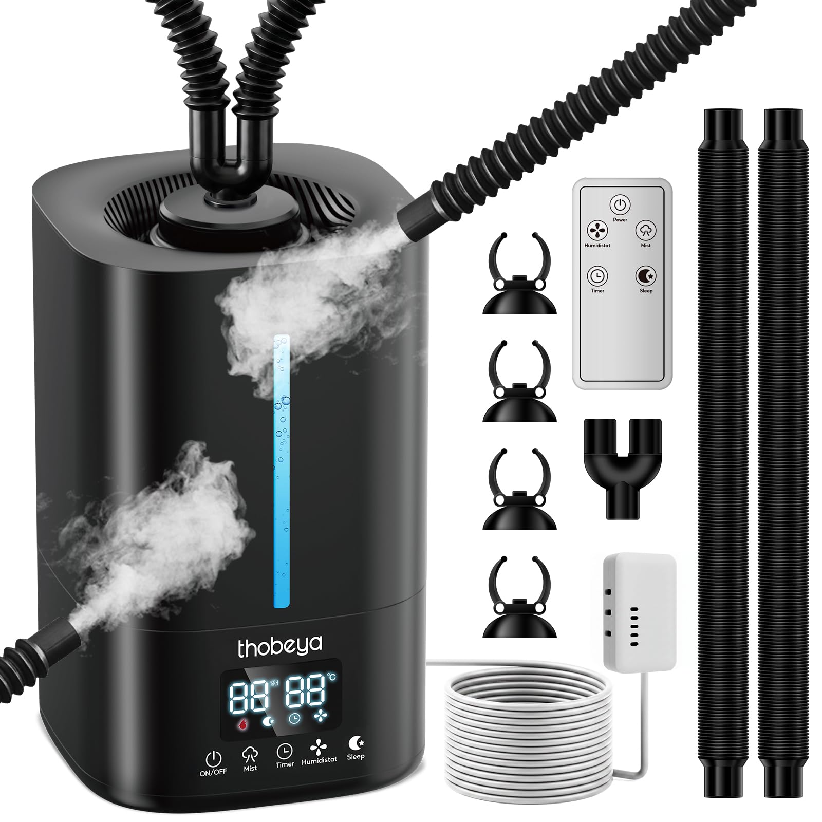 1.32 Gal / 5L Reptile Fogger Humidifier, with Remote & Timer, with Precise Humidity Control, Terrarium Humidifier Suitable for indoor Plants, Grow Tent, Greenhouse, Reptiles & Amphibians (Dual Hose)