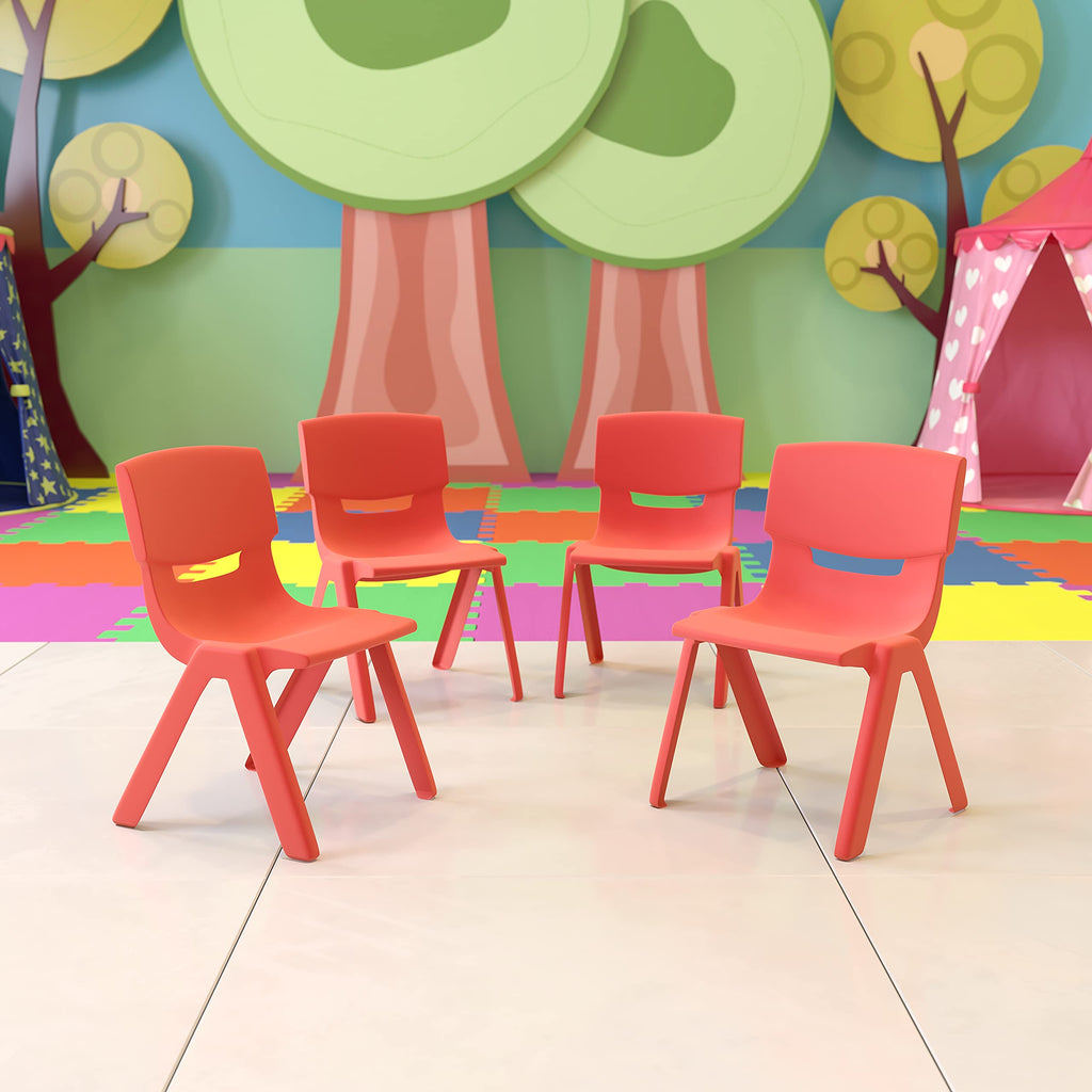 Emma + Oliver Red Plastic Stackable School Chair, 10.5" Seat, 4-pack, 12.5"W x 14"D x 20"H