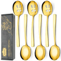 6 Piece Stainless Steel Serving Spoons Set - 3 Large, 3 Slotted, 9.2-Inch, Dishwasher Safe, for Parties/Kitchen/Buffet/Catering,Gold