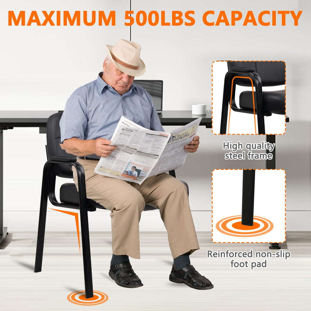Clatina Big & Tall 500 Lbs Waiting Room Guest Chair, Leather Office Reception Chair No Wheels with Padded Arms for Elderly Home Desk Conference
