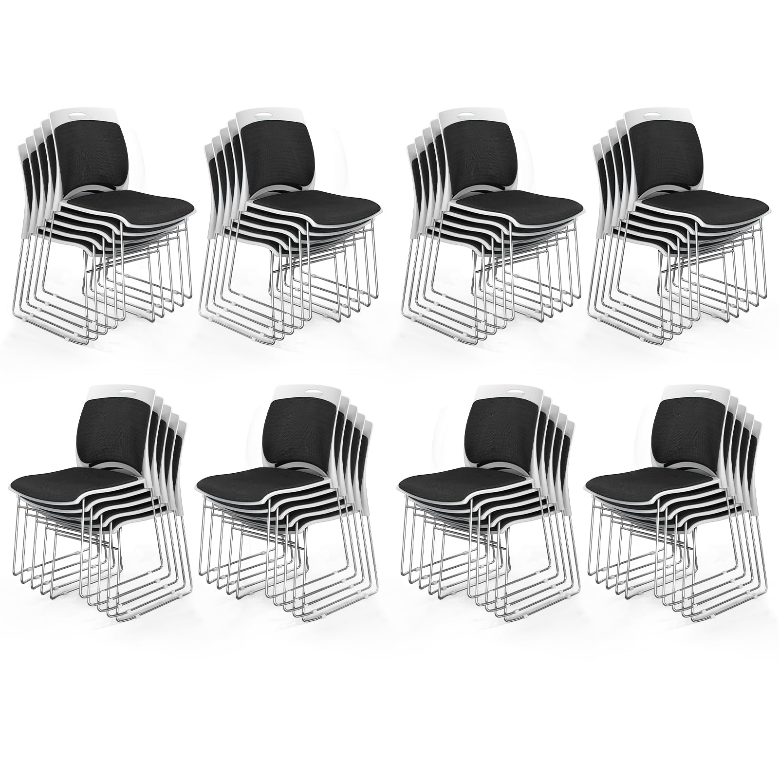 Vingli Stackable Plastic Mesh Padded Chairs for Office Set of 40, Black, 40 Pack
