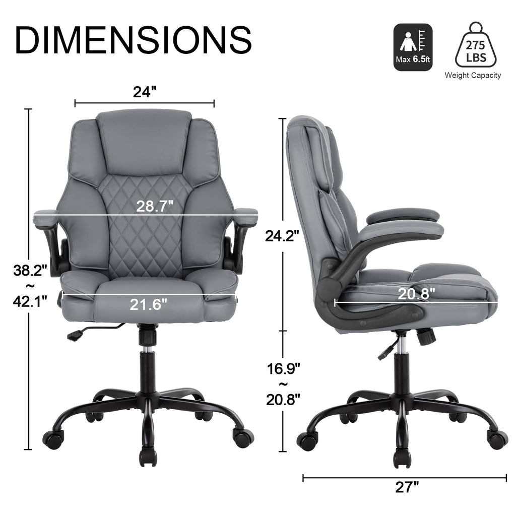 Bowthy Office Desk Chair,mid Back Executive Leather Chair,ergonomic Home Computer Chair,modern Conference Room Chairs with Adjustable Flip-up