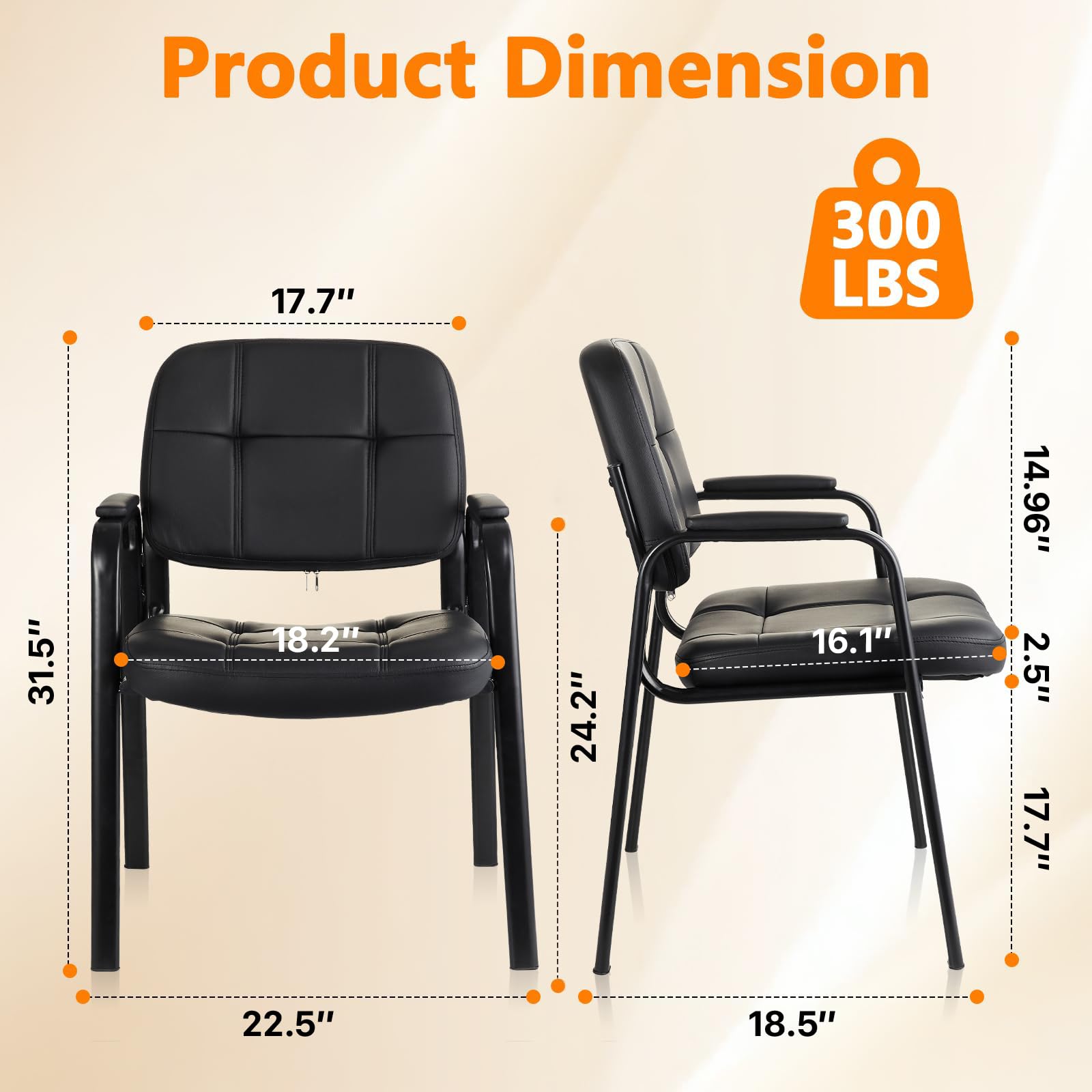 Clatina Reception Chair with Bonded Leather Padded Arm Rest, Modern Style Guest Chair for Office Meeting Waiting Room Conference Desk, Black (2