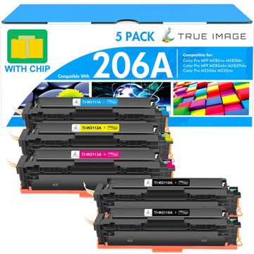 206A Toner Cartridges 5 Pack 206X M283fdw M283cdw M255dw with Chip | Compatible for HP 206A W2110A Color LaserJet Pro MFP M283cdw M255dw M283 Pro M255 Printer W2110X Ink High Yield 2*B/C/Y/M