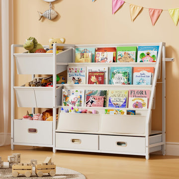 Kids Bookshelf and Toy Storage with 6 Toy Bins - Book Shelf for Kids Rooms