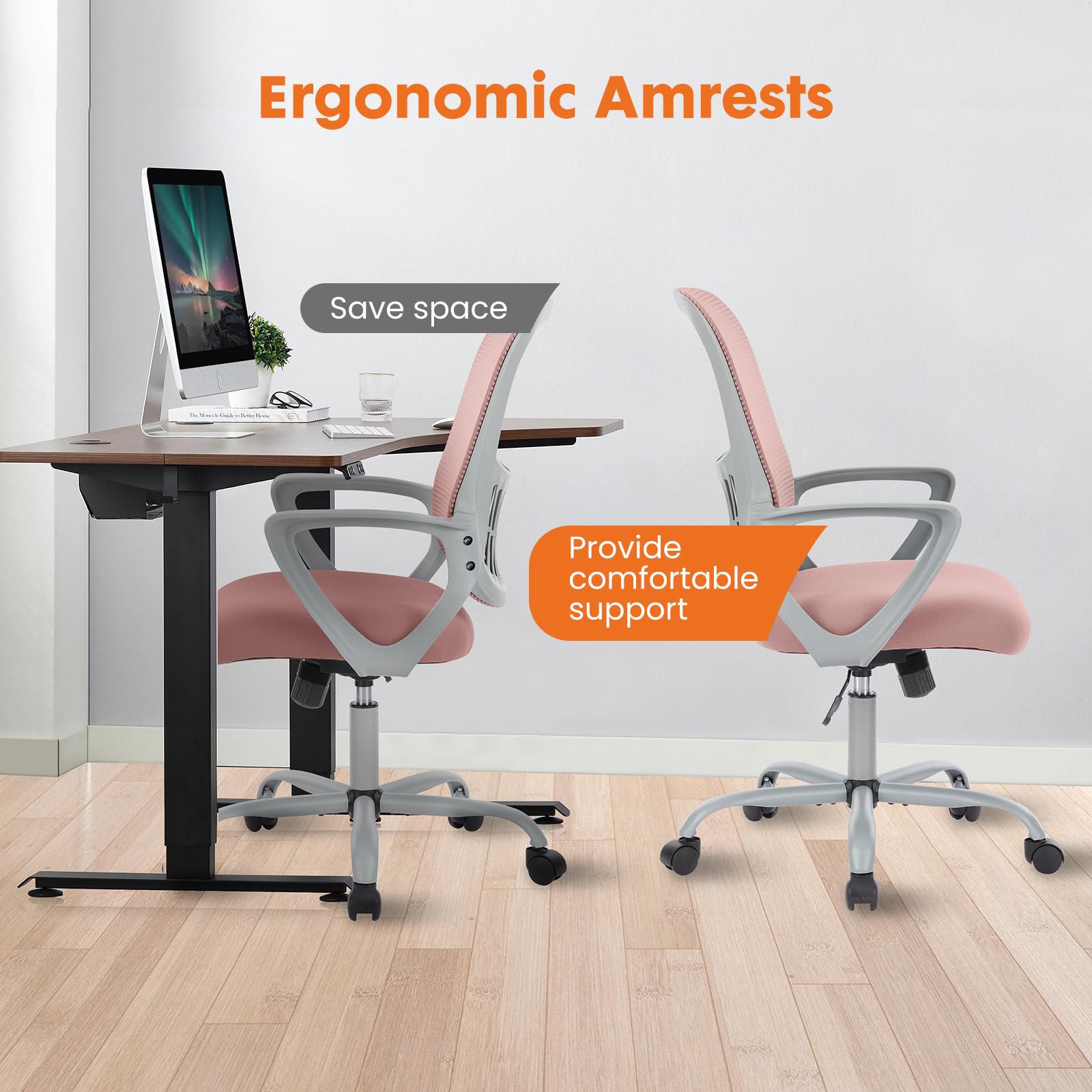 Sweetcrispy Office Computer Desk Managerial Executive Chair, Ergonomic Mid-back Mesh Rolling Work Swivel Chairs with Wheels, Comfortable Lumbar