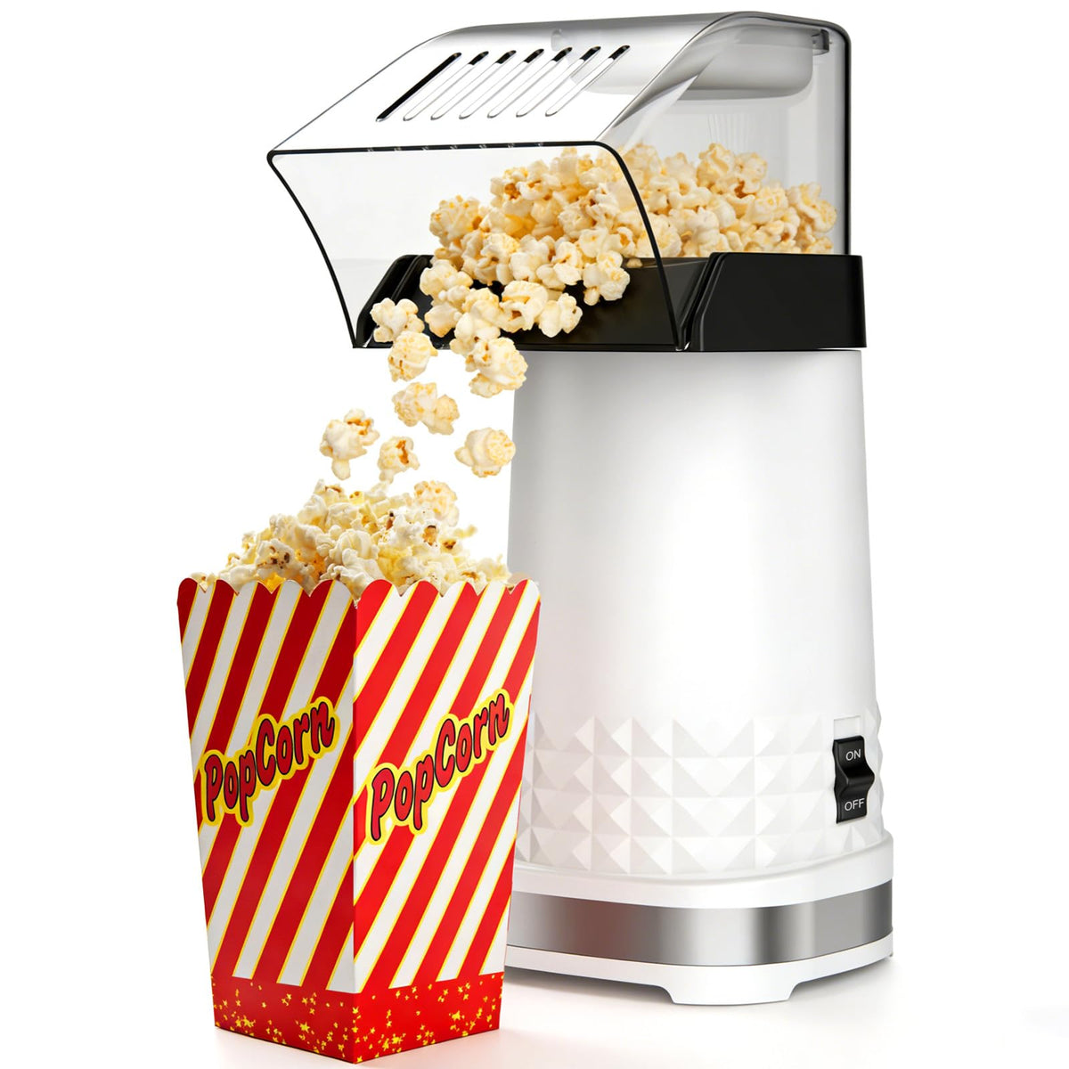 1200W Hot Air Popcorn Popper ETL Certified – Oil-Free Healthy Popcorn Maker Machine with 4.5 Quart Large Capacity, 2-Minute Fast Electric Popcorn Machine for Movie Night, Party, Snack, White