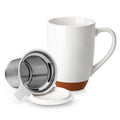 MALACASA Ceramic Tea Mug with Lid and Stainless Steel Infuser, 18 oz Large Tea Cup for Loose Leaf Tea, Heat-Resistant, Microwave & Dishwasher Safe, Speckled Glaze Coffee & Tea Brewer Mug, Khaki White