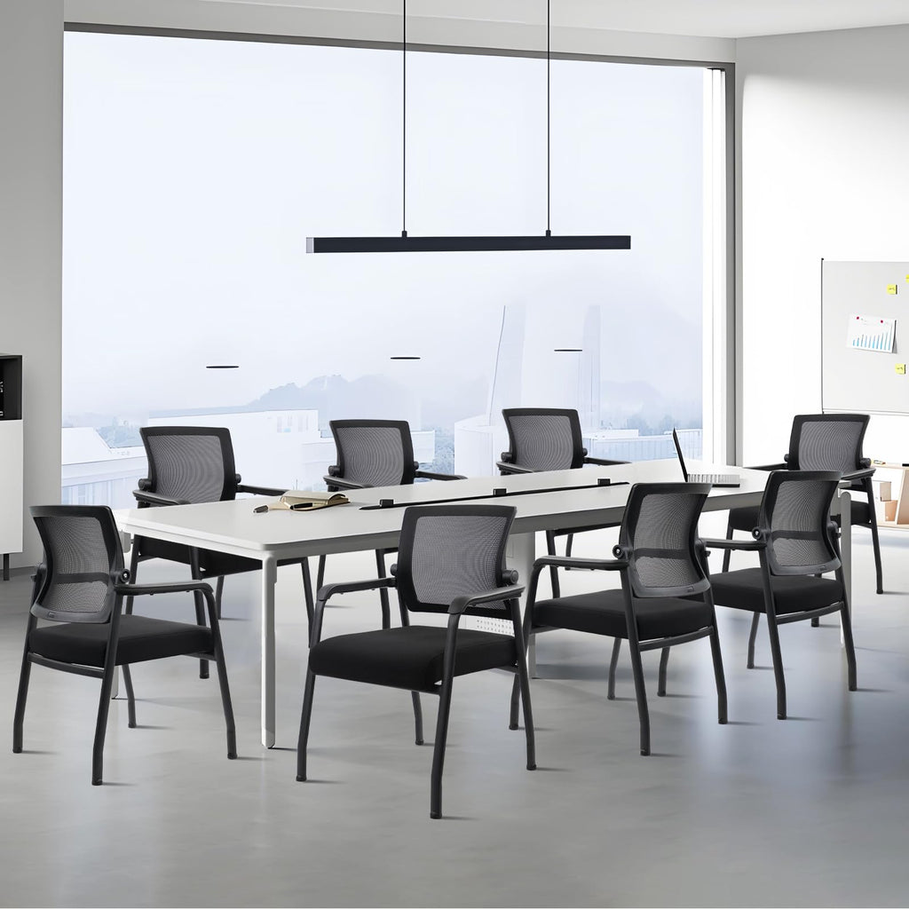 Klasika Desk Chair No Wheels with Adjustable Mesh Backrest, Arm Chair with Ergonomic Lumbar Support and Thickened Seats Cushion, Waiting Room