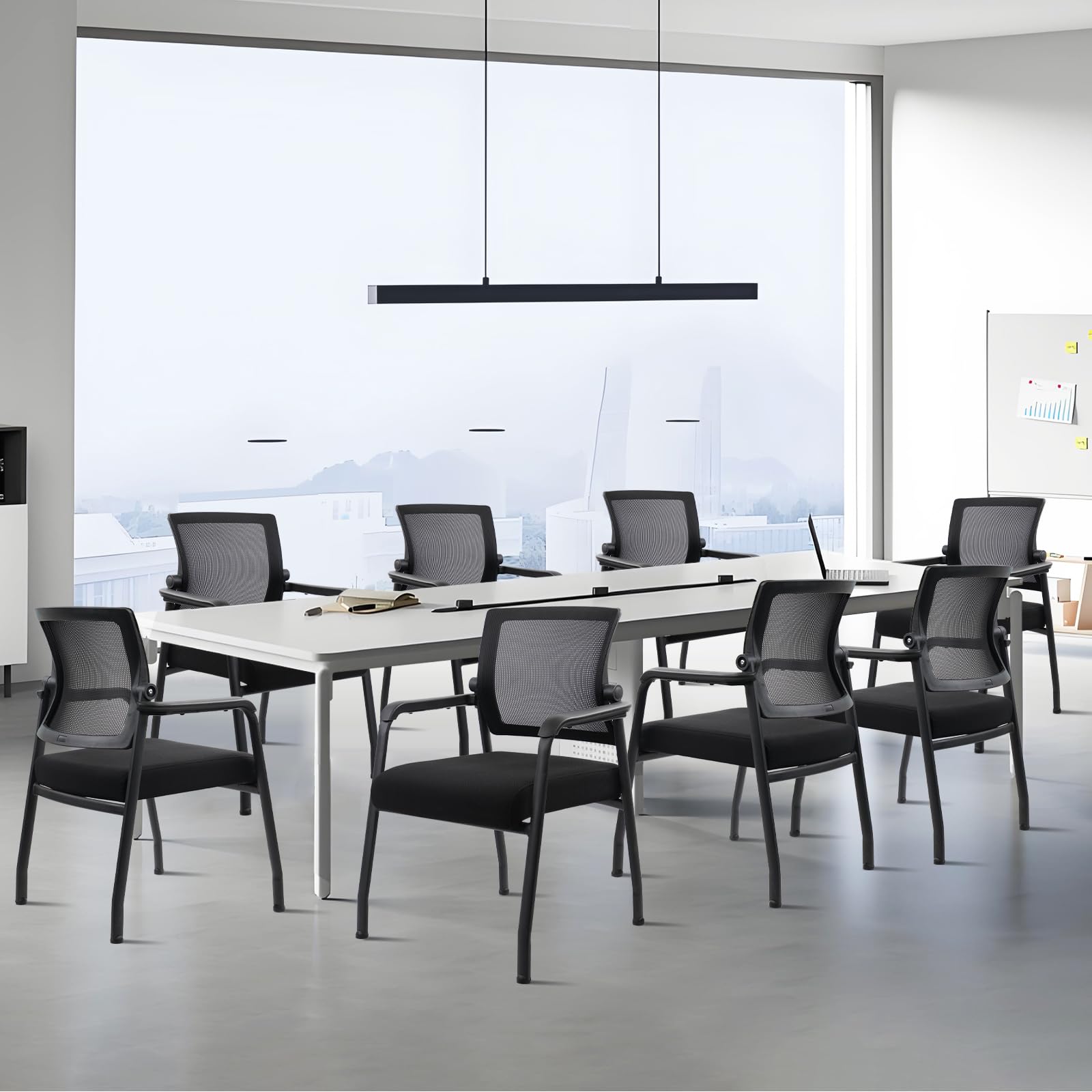 Klasika Desk Chair No Wheels with Adjustable Mesh Backrest, Arm Chair with Ergonomic Lumbar Support and Thickened Seats Cushion, Waiting Room