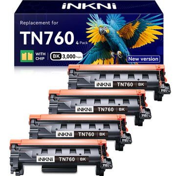 InkNI TN760 - Compatible Toner Cartridge Replacement for Brother TN-730/TN-760 730 TN-760 for MFC-L2710DW MFC-L2750DW DCP-L2550DW HL-L2350DW HL-L2395DW HL-L2370DW (4 Pack)