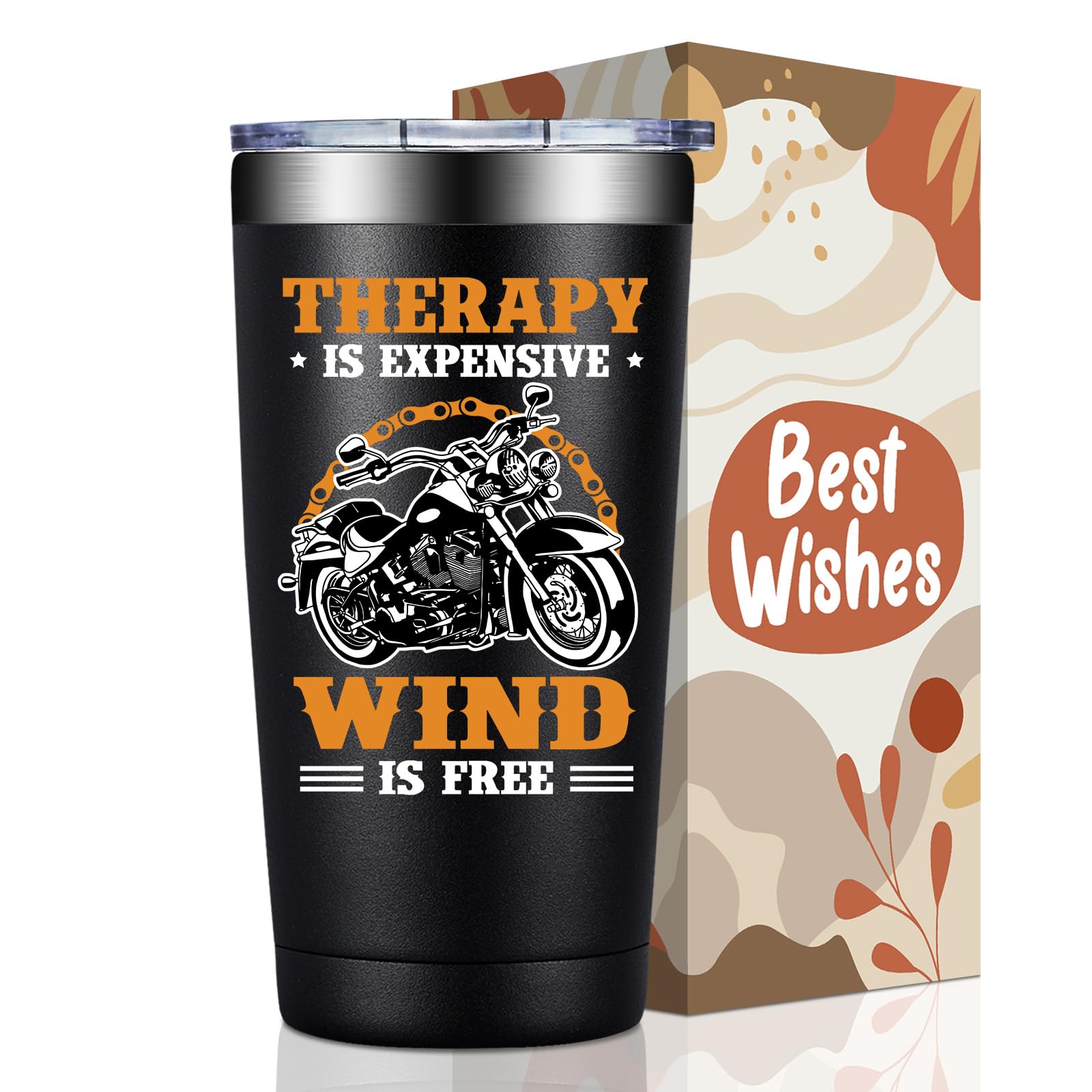 Motorcycle Gifts for Men, Women - Therapy Is Expensive Wind Is Free Motorcycle Gift for Christmas, Birthday - Cool Gifts for Motorcycles Riders, Biker, Lovers - 20oz Tumbler