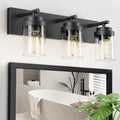 IZORRO Bathroom Vanity Light Fixture, 3-Light 22 Inch Matte Black Bathroom Light Fixtures Over Mirror, with Clear Glass Shade, Modern Farmhouse Vanity Lights, Rustic Restroom Lighting Fixtures