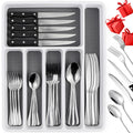 49 Piece Silverware Set with Organizer - Utensil Sets Stainless Steel Cutlery Set for 8, Mirror Finished Flatware Spoons and Forks with Steak Knives, Dishwasher Safe, Rust-proof (49 Pcs)