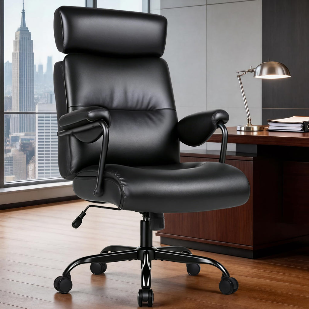 Executive Office Chair Ergonomic,leather Desk Chair High Back, Glossy Black