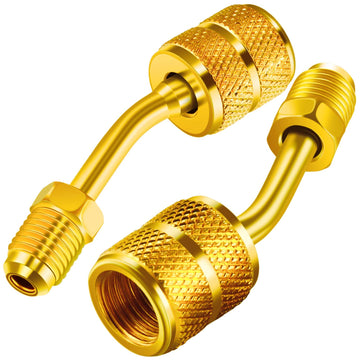 Chinco 2 Pcs R410a Adapter for Mini Split Charging Adapter Vacuum Port with Thimble 5/16 Inch Female Quick Coupler to 1/4 Inch Male Flare for Air Conditioner HVAC Refrigeration (45° Angle)