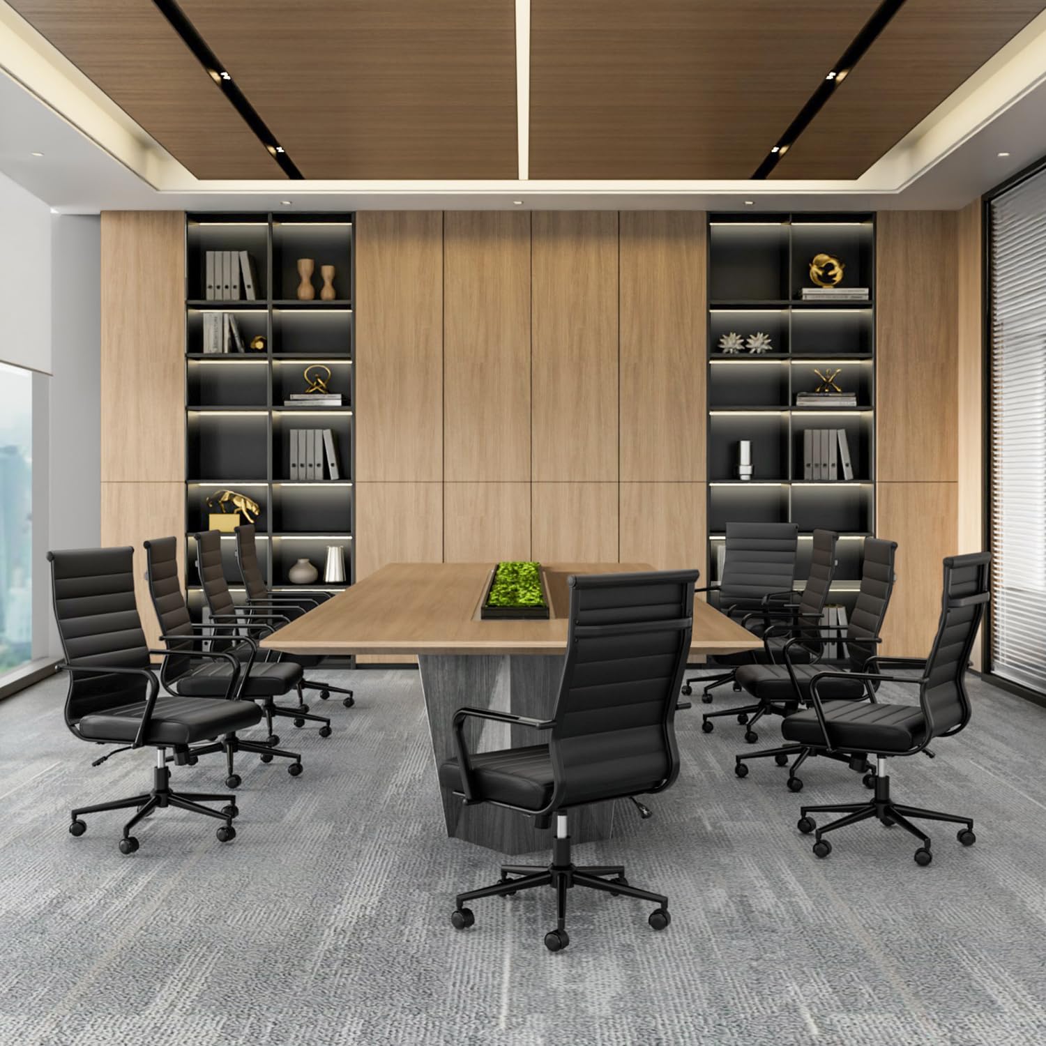 Okeysen Ergonomic Office Desk Chair, Fabric Modern Conference Room Chairs, Executive Ribbed Height Adjustable Swivel Rolling Chair for Home