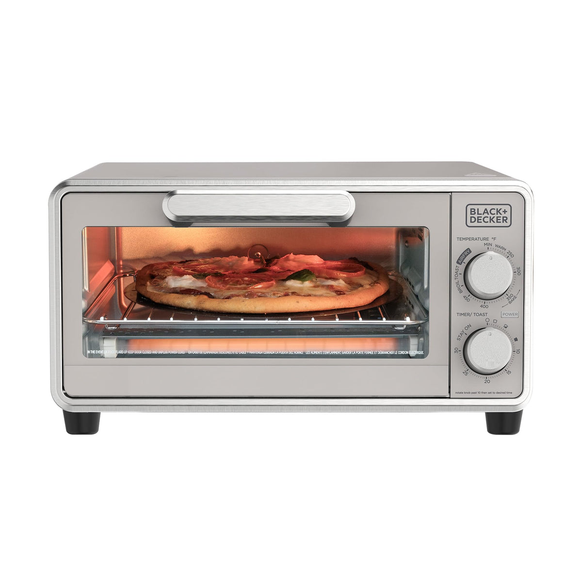 BLACK+DECKER Crisp N Bake™ PRO 4-Slice Digital Air Fry Toaster Oven, 5 Cooking Functions, Convection Countertop Oven, Fits 10” Pizza or 9” Cake Pan, 30-Minute Timer + Stay On, Stainless Steel Accents
