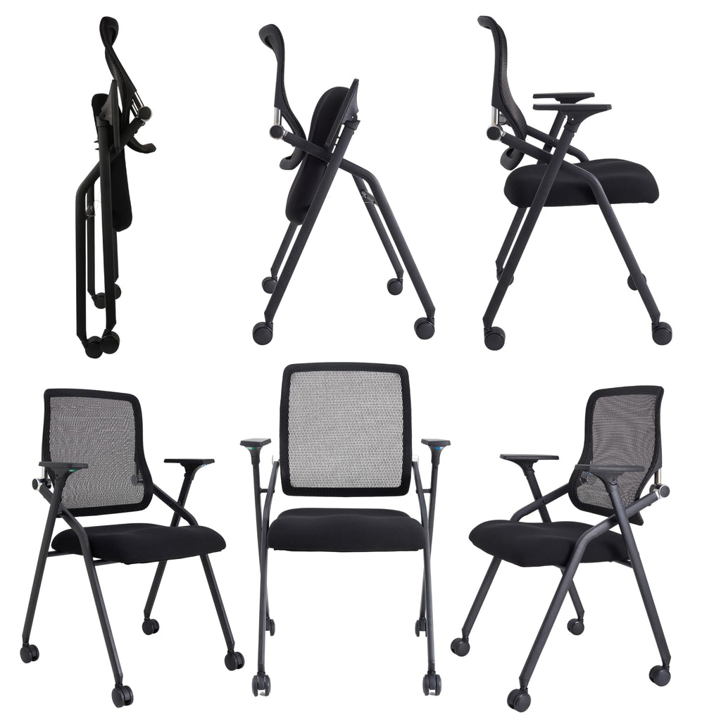Blaneduo Updated Conference Room Chairs, Folding Office Desk Chair with Lumbar Support and Sliding Armrest with Casters, Stackable Office Guest