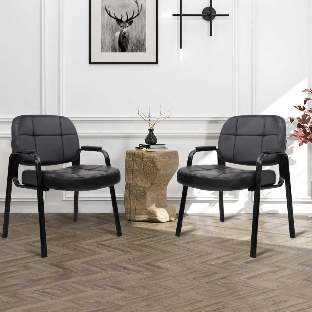 Clatina Big & Tall 500 Lbs Waiting Room Chair, Leather Office Reception Guest Chair No Wheels with Padded Arms for Elderly Home Desk Conference