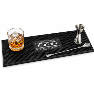 Personalized Bar Mat Custom Name, Non-Slip PVC Rubber Spill Mat for Home Bar Countertop & Coffee Bar, Easy-Clean Beer & Cocktail Mat Decor, Gift for Bartender, Newlyweds, Drink Lovers