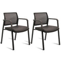 Clatina Stackable Office Chair, Mesh Back Guest Chairs with Comfortable Leather Seat Arms Stacking Ergonomic Desk Chair No Wheels for