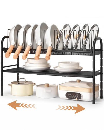 HULISEN Pots and Pans Organizer Under Cabinet, 2-Tier Expandable Pot Rack